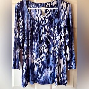 Chico’s Navy Blue White Abstract Print Scoop Neck 3/4 Sleeve Knit Top Size 1 Med